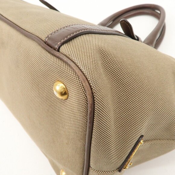 Authentic PRADA Logo Jacquard Leather 2Way Bag Hand Bag Beige - Picture 9 of 16